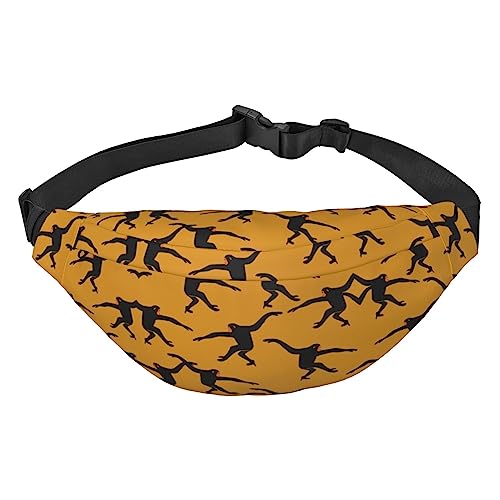 Bauchtasche mit Leopardenmuster für Herren und Damen, Crossbody-Tasche, große Umhängetasche, mit verstellbaren Gürteln, Schwarzer Gibbon Affe, Einheitsgröße von PIXOLE