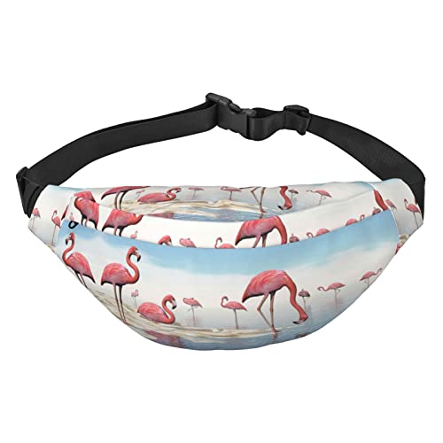 Bauchtasche mit Sonnenblume und amerikanischer Flagge, für Herren und Damen, Crossbody-Tasche, große Umhängetasche, mit verstellbaren Gürteln, Flock of Pink Flamingos on the Beach, Einheitsgröße von PIXOLE