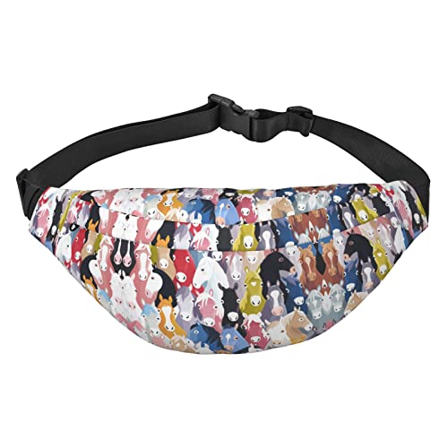 Eisbär-Bauchtasche für Herren und Damen, Crossbody-Taillentasche, große Umhängetasche, mit verstellbaren Gürteln, Bunte Cartoon-Pferde., Einheitsgröße von PIXOLE