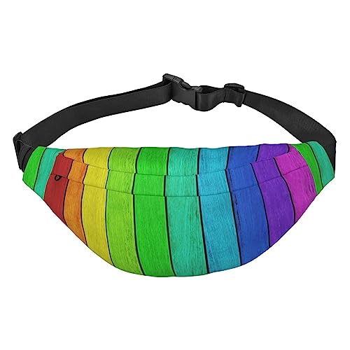 Eisbär-Bauchtasche für Herren und Damen, Crossbody-Taillentasche, große Umhängetasche, mit verstellbaren Gürteln, Regenbogenfarbener Holzhintergrund, Einheitsgröße von PIXOLE