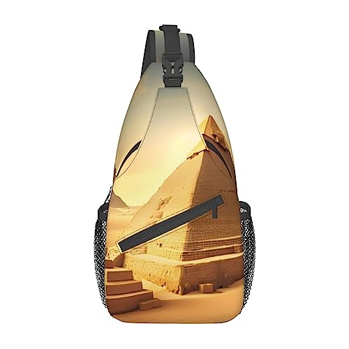 England UK Retro London Telefondruck Schultertasche, Crossbody Sling Rucksack, Sling Bag Brusttasche, Tagesrucksack für Damen Herren Reisen Wandern, Ägyptische Pyramide in Wüste, Einheitsgröße von PIXOLE