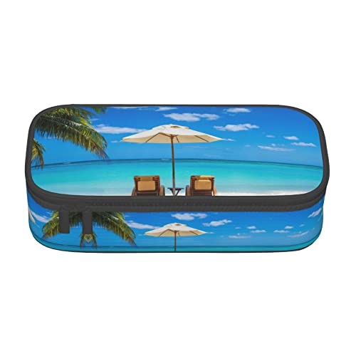 Federmäppchen mit großem Fassungsvermögen, strapazierfähiges Oxford-Gewebe, für Schul- und Bürobedarf, Rocky Mountains Print, White Beach Tropical Sea, Einheitsgröße, Taschen-Organizer von PIXOLE