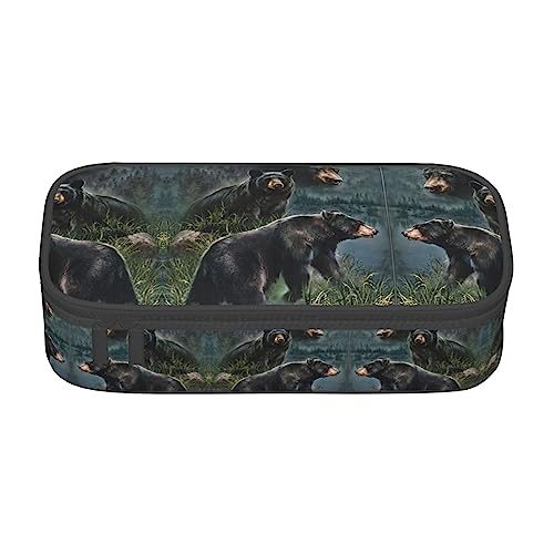 Federmäppchen mit großem Fassungsvermögen, strapazierfähiges Oxford-Gewebe, für Schule und Büro, Motiv: Mermaid Scale Print, Black Bear, Einheitsgröße, Taschen-Organizer von PIXOLE