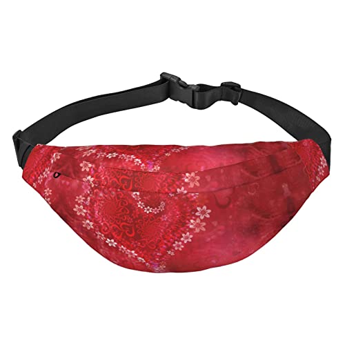 Feuerwehrmann Feuerwehrmann Flamme Bauchtasche für Herren und Damen, Crossbody-Tasche, große Umhängetasche, mit verstellbaren Gürteln, Valentinstag rote Herz Blume, Einheitsgröße von PIXOLE