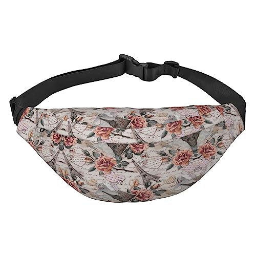 Flower Paris Eiffelturm Bauchtasche für Herren und Damen, Crossbody-Taillentasche, große Umhängetasche, mit verstellbaren Gürteln, Flower Paris Eiffelturm, Einheitsgröße von PIXOLE