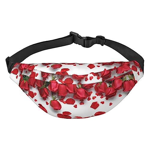 Große weiße Haifisch-Bauchtasche für Männer und Frauen, Crossbody-Hüfttasche, große Umhängetasche, mit verstellbaren Gürteln, Rote Rosenblätter, Einheitsgröße von PIXOLE