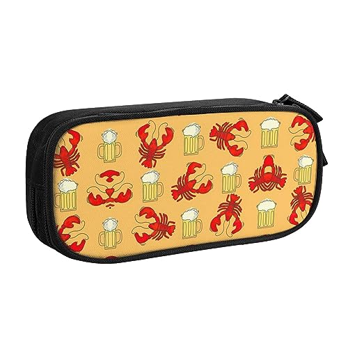 Großes Polyester-Stifteetui zum Organisieren Ihrer Stifte, Bleistifte - Erwachsenen-Federmäppchen für Schule, Büro, Bier- und Langustenmuster, Schwarz , Einheitsgröße, Make-up-Tasche von PIXOLE