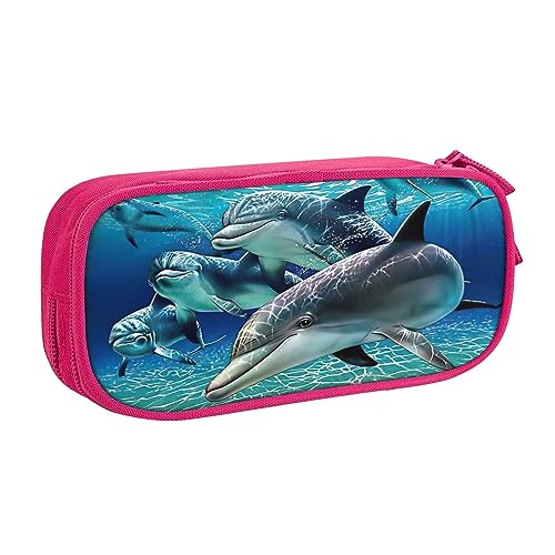 Großes Polyester-Stifteetui zum Organisieren Ihrer Stifte, Bleistifte - Erwachsenen-Federmäppchen für Schule, Büro, Delfine, rose, Einheitsgröße, Make-up-Tasche von PIXOLE