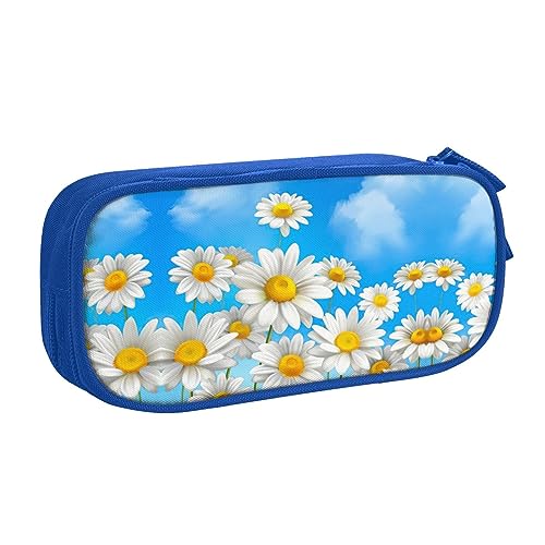 Großes Polyester-Stifteetui zum Organisieren Ihrer Stifte, Bleistifte - Erwachsenen-Federmäppchen für Schule, Büro, Frühlingsblumen, blau, Einheitsgröße, Make-up-Tasche von PIXOLE