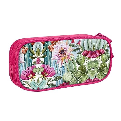 Großes Polyester-Stifteetui zum Organisieren Ihrer Stifte, Bleistifte - Erwachsenen-Federmäppchen für Schule, Büro, Kaktus, Sukkulente Rose, rose, Einheitsgröße, Make-up-Tasche von PIXOLE