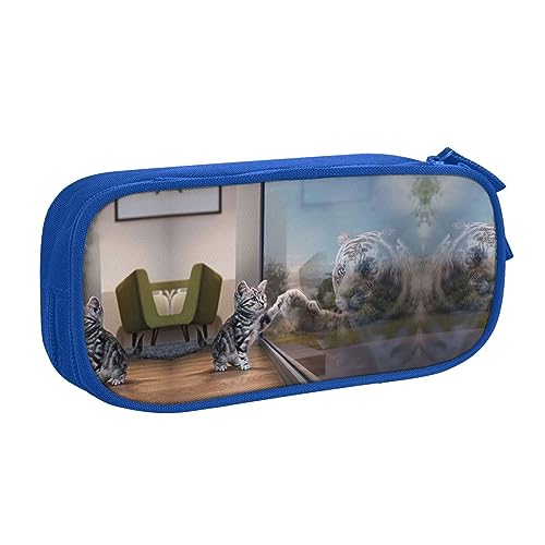 Großes Polyester-Stifteetui zum Organisieren Ihrer Stifte, Bleistifte - Erwachsenen-Federmäppchen für Schule, Büro, Katze und Reflexion Tigertier, blau, Einheitsgröße, Make-up-Tasche von PIXOLE