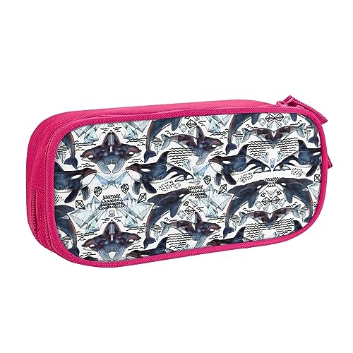 Großes Polyester-Stifteetui zum Organisieren Ihrer Stifte, Bleistifte - Erwachsenen-Federmäppchen für Schule, Büro, Killerwal, rose, Einheitsgröße, Make-up-Tasche von PIXOLE