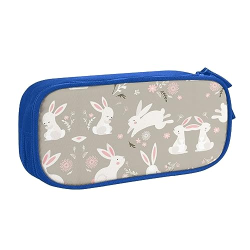 Großes Polyester-Stifteetui zum Organisieren Ihrer Stifte, Bleistifte - Erwachsenen-Federmäppchen für Schule, Büro, Osterhasen-Blumenmuster, blau, Einheitsgröße, Make-up-Tasche von PIXOLE