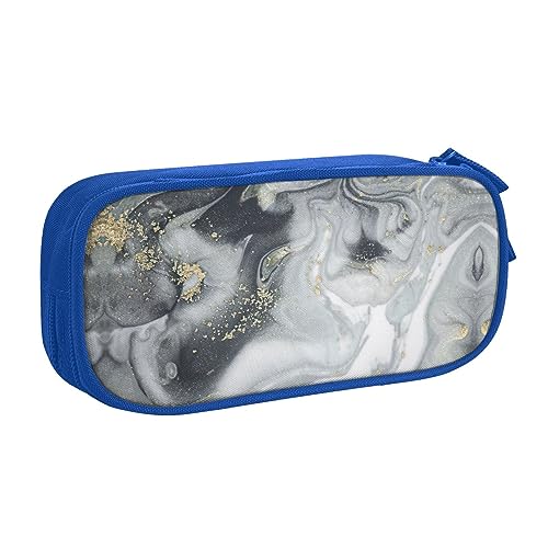 Großes Polyester-Stifteetui zum Organisieren Ihrer Stifte, Bleistifte - Erwachsenen-Federmäppchen für Schule, Büro, orientalischer Marmorstein, blau, Einheitsgröße, Make-up-Tasche von PIXOLE