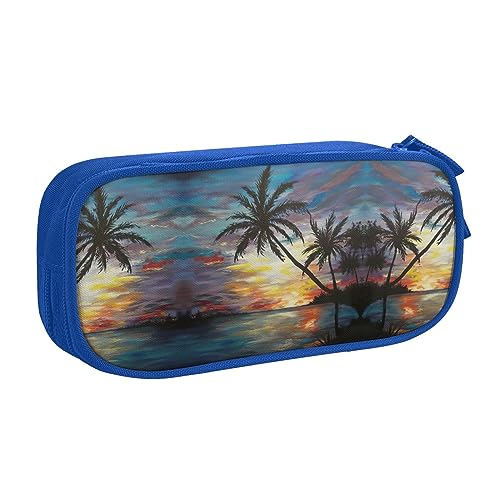 Großes Polyester-Stifteetui zum Organisieren Ihrer Stifte, Bleistifte - Erwachsenen-Federmäppchen für Schule, Büro, tropischer Sonnenuntergang, blau, Einheitsgröße, Make-up-Tasche von PIXOLE