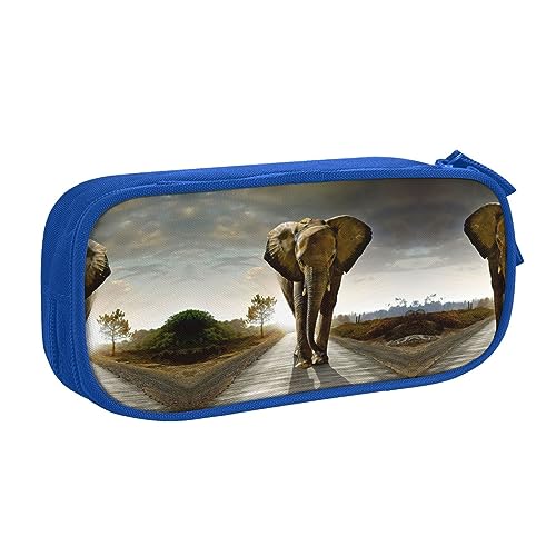 Großes Polyester-Stiftetui zum Organisieren Ihrer Stifte, Bleistifte - Erwachsenen-Federmäppchen für Schule, Büro, 3D-Elefant, blau, Einheitsgröße, Make-up-Tasche von PIXOLE