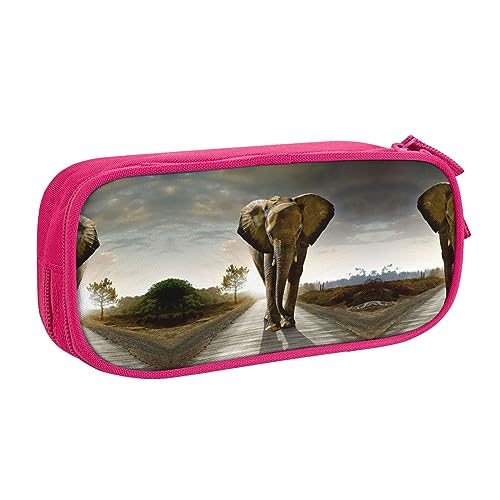 Großes Polyester-Stiftetui zum Organisieren Ihrer Stifte, Bleistifte - Erwachsenen-Federmäppchen für Schule, Büro, 3D-Elefant, rose, Einheitsgröße, Make-up-Tasche von PIXOLE