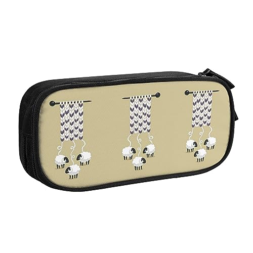 Großes Polyester-Stiftetui zum Organisieren Ihrer Stifte, Bleistifte - Erwachsenen-Federmäppchen für Schule, Büro, Cartoon-Schaf, Schwarz , Einheitsgröße, Make-up-Tasche von PIXOLE