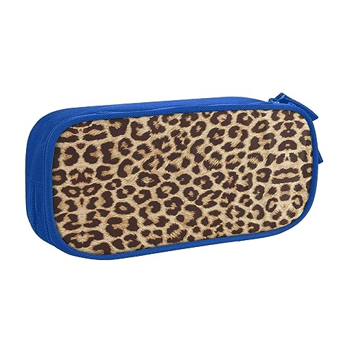 Großes Polyester-Stiftetui zum Organisieren Ihrer Stifte, Bleistifte - Erwachsenen-Federmäppchen für Schule, Büro, Leopardenmuster, blau, Einheitsgröße, Make-up-Tasche von PIXOLE