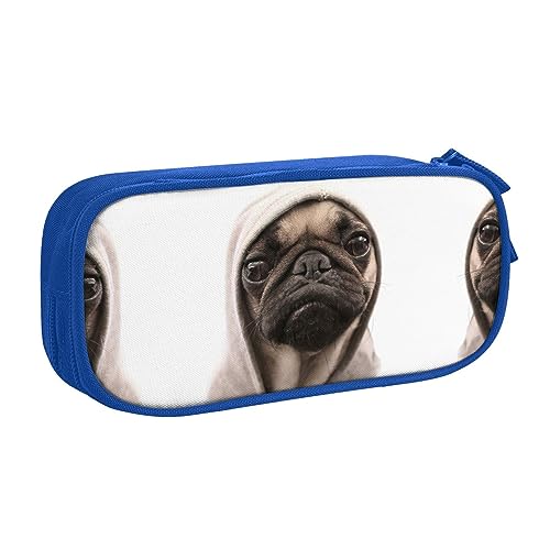 Großes Polyester-Stiftetui zum Organisieren Ihrer Stifte, Bleistifte - Erwachsenen-Federmäppchen für Schule, Büro, Mops, blau, Einheitsgröße, Make-up-Tasche von PIXOLE