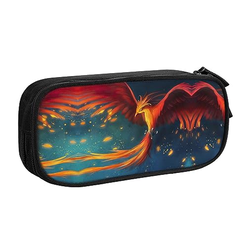 Großes Polyester-Stiftetui zum Organisieren Ihrer Stifte, Bleistifte - Erwachsenen-Federmäppchen für Schule, Büro, Orange / Rot, Phoenix, Schwarz , Einheitsgröße, Make-up-Tasche von PIXOLE