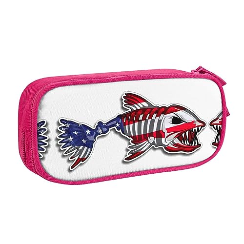 Großes Polyester-Stiftetui zum Organisieren Ihrer Stifte, Bleistifte - Erwachsenen-Federmäppchen für Schule, Büro, USA Knochenfische, rose, Einheitsgröße, Make-up-Tasche von PIXOLE