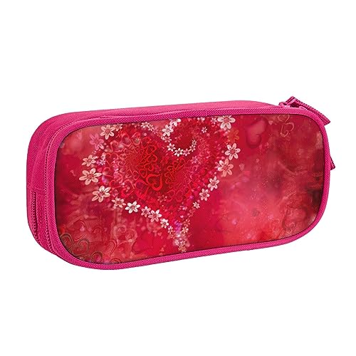 Großes Polyester-Stiftetui zum Organisieren Ihrer Stifte, Bleistifte - Erwachsenen-Federmäppchen für Schule, Büro, Valentinstag, Herz und Blume, rose, Einheitsgröße, Make-up-Tasche von PIXOLE