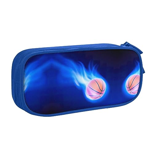 Großes Polyester-Stiftetui zum Organisieren Ihrer Stifte, Bleistifte - Erwachsenen-Federmäppchen für Schule, Büro, blaues Feuer-Basketball-Ball, blau, Einheitsgröße, Make-up-Tasche von PIXOLE