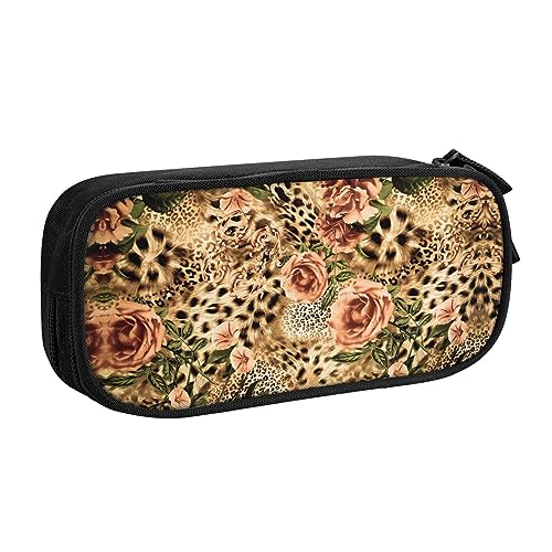 Großes Polyester-Stiftetui zum Organisieren Ihrer Stifte, Bleistifte - Erwachsenen-Federmäppchen für Schule, Büro, gestreiftes Leopardenmuster, Schwarz , Einheitsgröße, Make-up-Tasche von PIXOLE