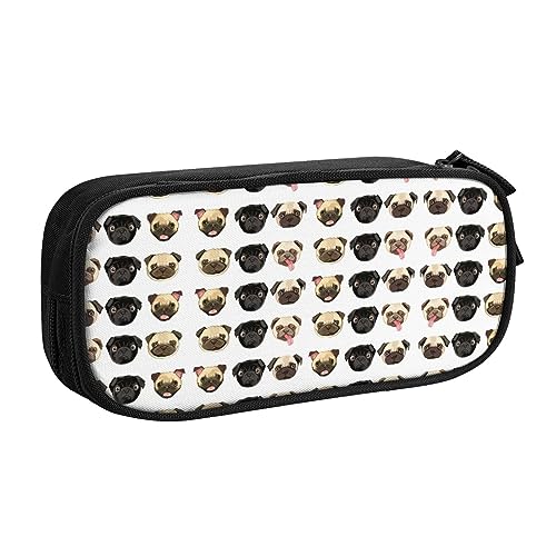 Großes Polyester-Stiftetui zum Organisieren Ihrer Stifte, Bleistifte - Erwachsenen-Federmäppchen für Schule, Büro, schwarz-gelber Mops, Schwarz , Einheitsgröße, Make-up-Tasche von PIXOLE