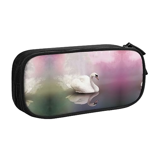 Großes Polyester-Stiftetui zum Organisieren Ihrer Stifte, Bleistifte - Erwachsenen-Federmäppchen für Schule, Büro, weißer Schwan, Schwarz , Einheitsgröße, Make-up-Tasche von PIXOLE