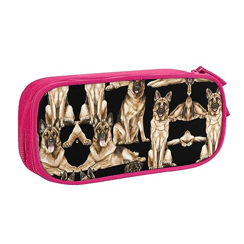 Großes Polyester-Stiftetui zum Organisieren Ihrer Stifte, Bleistifte - Federmäppchen für Erwachsene, für Schule, Büro, Deutscher Schäferhund, rose, Einheitsgröße, Make-up-Tasche von PIXOLE