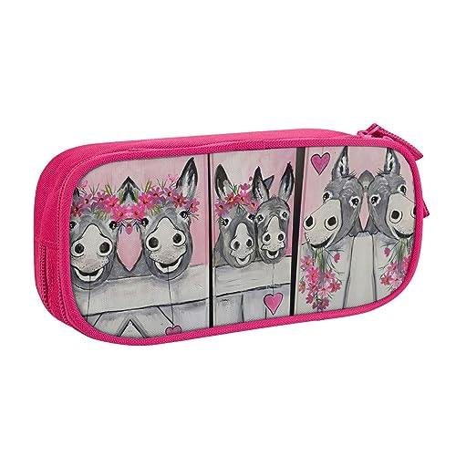 Großes Polyester-Stiftetui zum Organisieren Ihrer Stifte, Bleistifte - Federmäppchen für Erwachsene, für Schule, Büro, Esel und Blume, rose, Einheitsgröße, Make-up-Tasche von PIXOLE