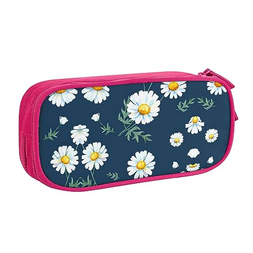 Großes Polyester-Stiftetui zum Organisieren Ihrer Stifte, Bleistifte - Federmäppchen für Erwachsene, für Schule, Büro, Gänseblümchen, rose, Einheitsgröße, Make-up-Tasche von PIXOLE