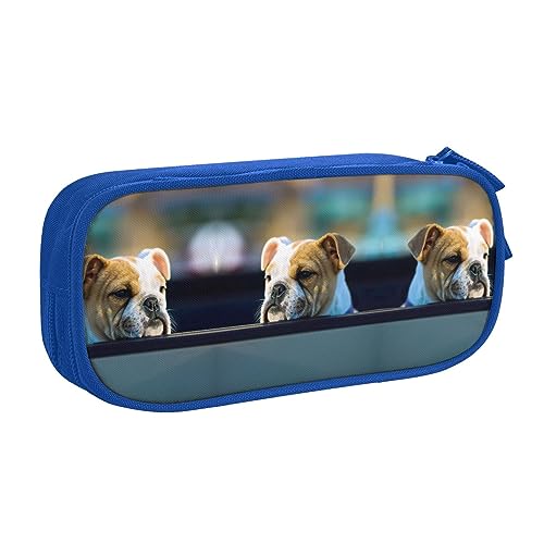 Großes Polyester-Stiftetui zum Organisieren Ihrer Stifte, Bleistifte - Federmäppchen für Erwachsene, für Schule, Büro, niedliche Bulldogge, blau, Einheitsgröße, Make-up-Tasche von PIXOLE