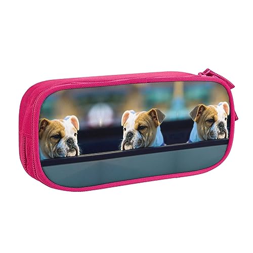 Großes Polyester-Stiftetui zum Organisieren Ihrer Stifte, Bleistifte - Federmäppchen für Erwachsene, für Schule, Büro, niedliche Bulldogge, rose, Einheitsgröße, Make-up-Tasche von PIXOLE