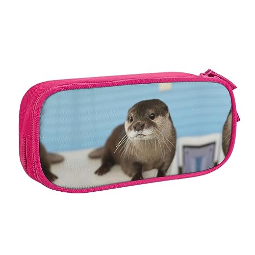 Großes Polyester-Stiftetui zum Organisieren Ihrer Stifte, Bleistifte - Federmäppchen für Erwachsene, für Schule, Büro, niedlicher Otter, rose, Einheitsgröße, Make-up-Tasche von PIXOLE