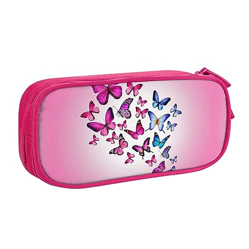 Großes Polyester-Stiftetui zum Organisieren Ihrer Stifte, Bleistifte - Federmäppchen für Erwachsene, für Schule, Büro, rosa Schmetterlinge, rose, Einheitsgröße, Make-up-Tasche von PIXOLE