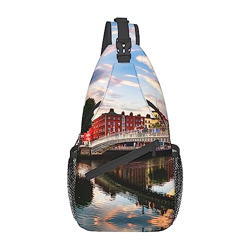 Herbst-Camoflauge-Druck, Umhängetasche, Schultertasche, Brusttasche, Tagesrucksack für Damen und Herren, Reisen, Wandern, Brücke Sonnenuntergang Flusslandschaft, Einheitsgröße von PIXOLE