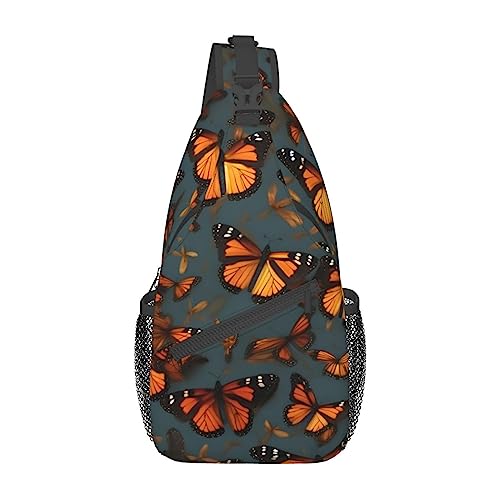 Kolibri-Schultertasche, rote Blumen, Hibiskus-Druck, Umhängetasche, Schultertasche, Brusttasche, Tagesrucksack für Damen und Herren, Reisen, Wandern, Heaps of Orange Monarch Schmetterlinge, Einheitsgröße von PIXOLE