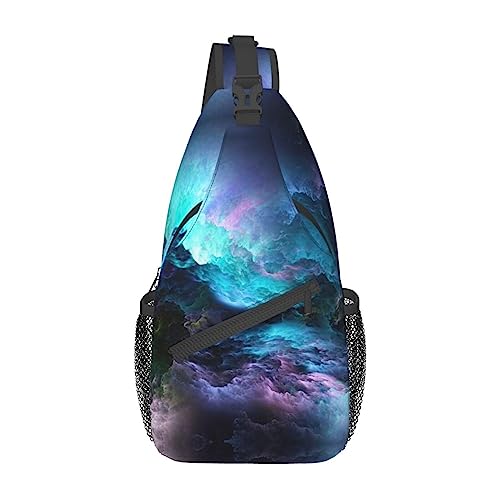 Kreative Schultertasche mit Cartoon-Huhn-Druck, Crossbody-Schulterruck, Schultertasche, Brusttasche, Tagesrucksack für Damen und Herren, Reisen, Wandern, 3D-Grafik Universum Space, Einheitsgröße von PIXOLE