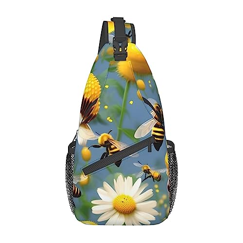 Lustige Umhängetasche mit Cartoon-Mops-Welpen-Druck, Umhängetasche, Schultertasche, Brusttasche, Tagesrucksack für Damen und Herren, Reisen, Wandern, Flying Bees Daisy Honig, Einheitsgröße von PIXOLE