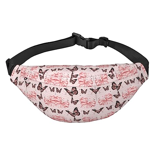 Niagara Falls Bauchtasche für Herren und Damen, Crossbody-Taillentasche, große Umhängetasche, mit verstellbaren Gürteln, Schmetterling pink, Einheitsgröße von PIXOLE