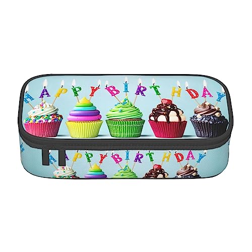 PIXOLE Abstraktion Biologie Chemie 4 Druck Bleistift Box, Federmäppchen, Schreibwaren Pouch Stifteetui für Schule Büro, Federmäppchen für Erwachsene, Bunte Cupcakes mit Aufschrift "Happy Birthday", Einheitsgröße, Taschen-Organizer von PIXOLE