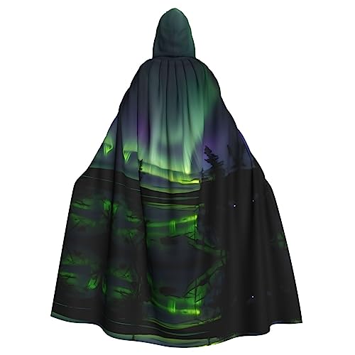 PIXOLE Jet Fighter Print Herren und Damen Kapuzenumhang langer Umhang für Weihnachten Halloween Cosplay Kostüme 150 cm, Dunkle Nordlichter, Einheitsgröße von PIXOLE