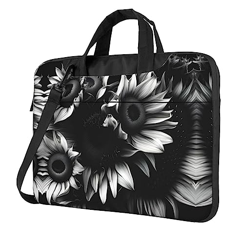 PIXOLE Laptoptasche für Damen, 39,6 cm (15,6 Zoll), schwarze und weiße Sonnenblumen-bedruckte Laptop-Tasche, Business, Büro, Handtasche, Schultertasche, Schwarz-weiße Sonnenblumen., 15.6 inch von PIXOLE