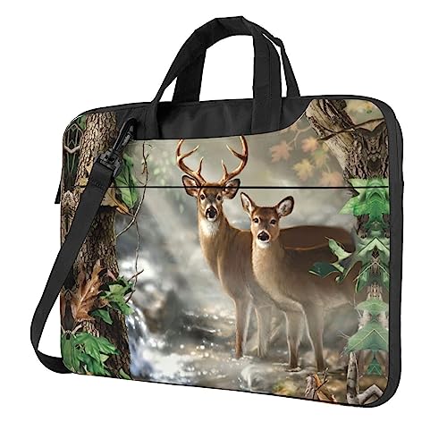 PIXOLE Laptoptasche mit Schmetterlings-Gänseblümchen-Motiv, 39,6 cm (15,6 Zoll), Computer-Tragetasche, Büro-Handtasche, Schultertasche, Camouflage Hirsch, 15.6 inch von PIXOLE