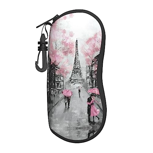 PIXOLE Paris City Tree Eiffelturm Kunstdruck Unisex Brillenetui, Schutzhülle für Brillen, Sonnenbrillenetui, Brillenetui, Paris Street Tower Pink Floral, One size von PIXOLE