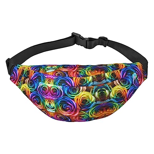 Rainbow Rose Bauchtasche für Herren und Damen, Crossbody-Taillentasche, große Umhängetasche, mit verstellbaren Gürteln, Rainbow Rose, Einheitsgröße von PIXOLE