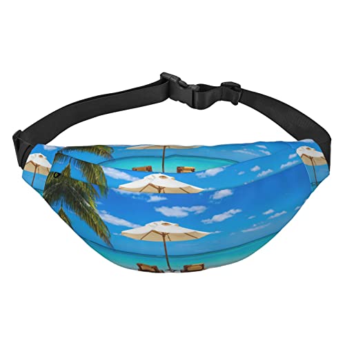 Rocky Mountains Bauchtasche für Herren und Damen, Crossbody-Taillentasche, große Umhängetasche, mit verstellbaren Gürteln, White Beach Tropical Sea, Einheitsgröße von PIXOLE